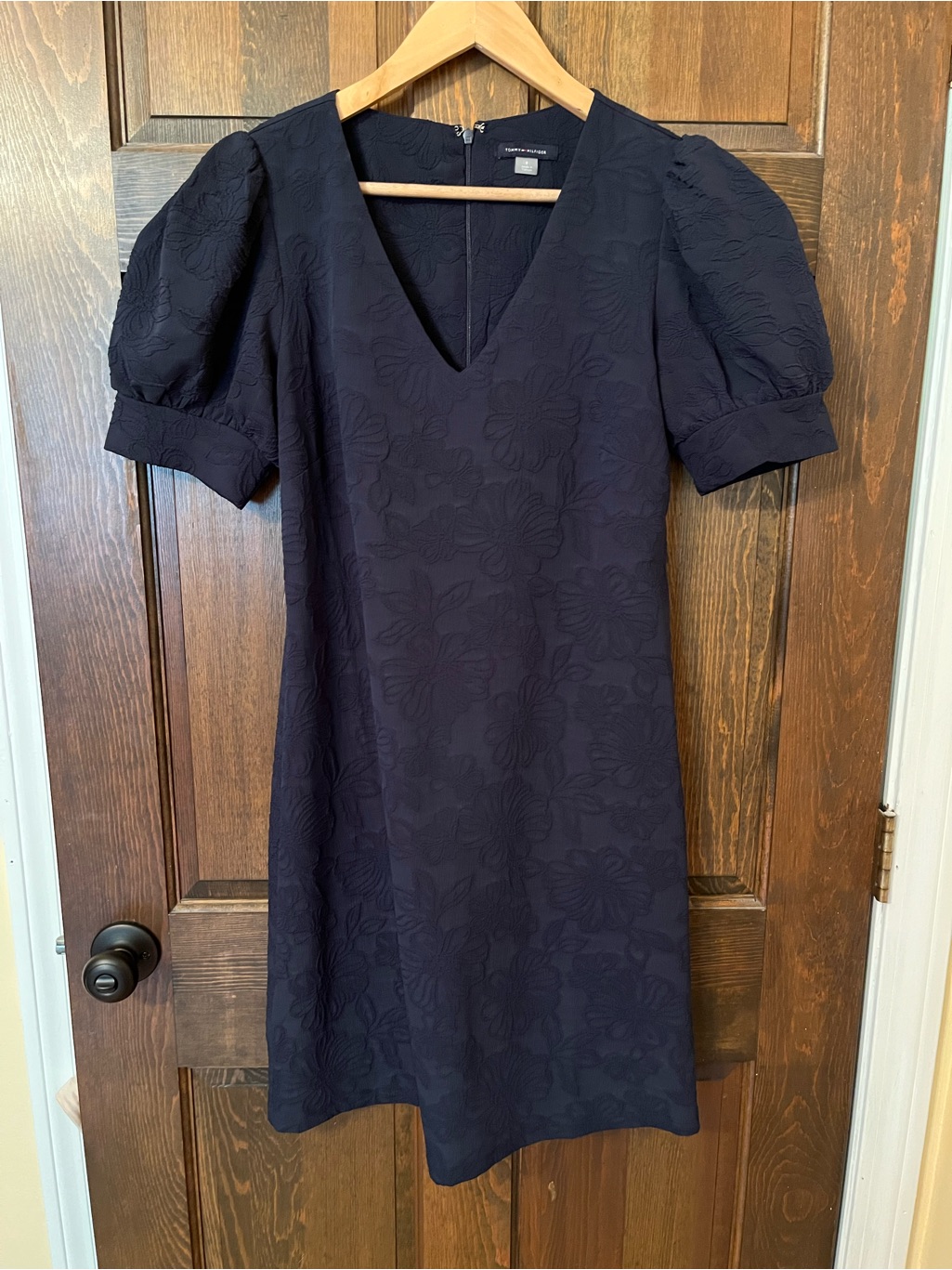 Tommy Hilfiger Navy Floral Jacquard Puff-Sleeve Mini Dress